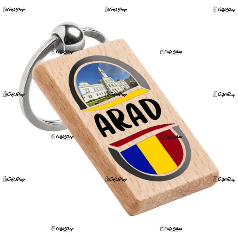 Arad romania, breloc din lemn, model 008
